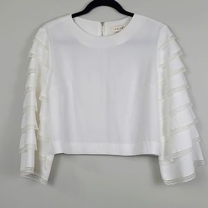 Elise bell sleeve lace detail cropped style top party blouse